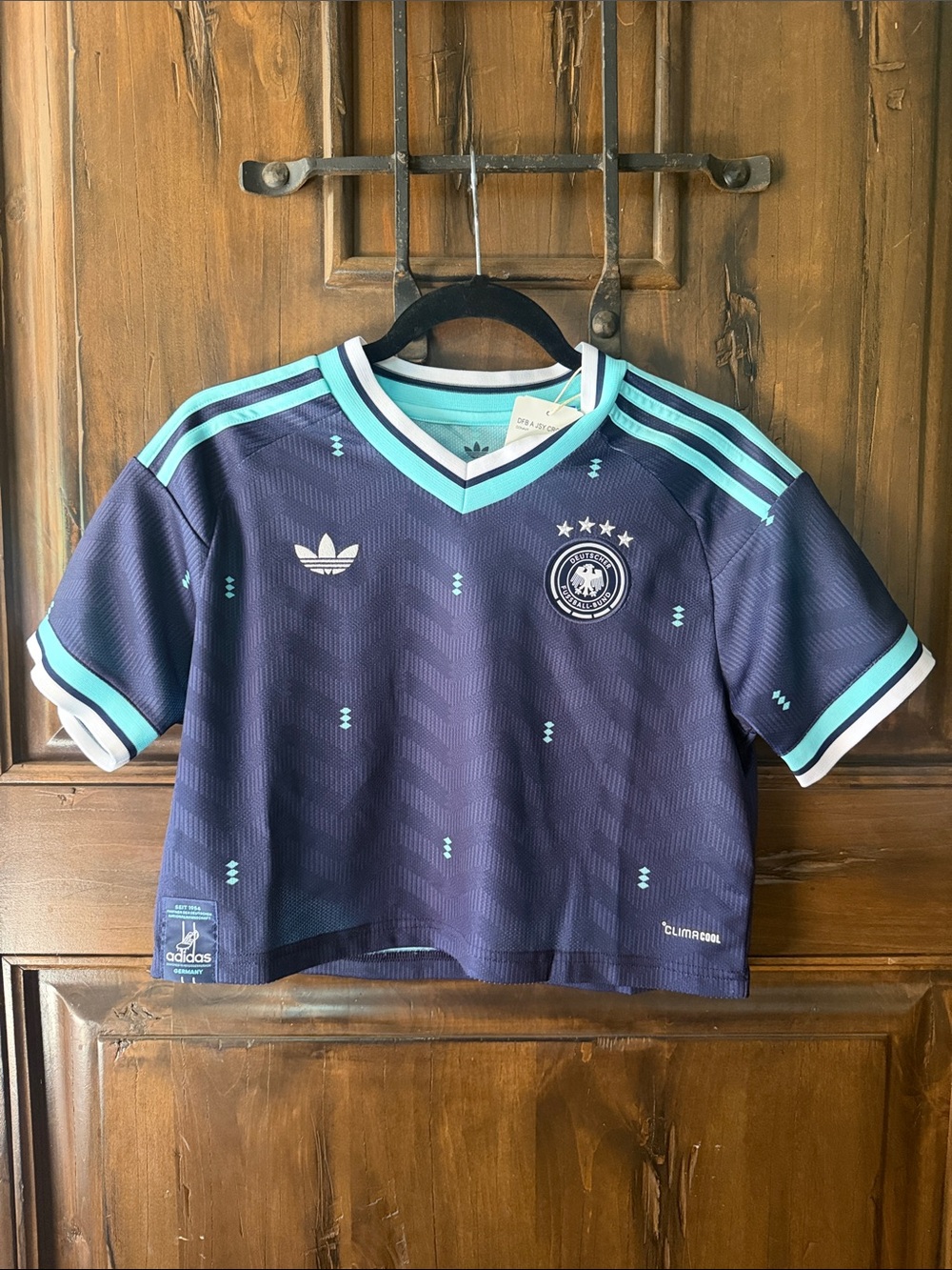 adidas Women's Navy GERMANY Soccer Jersey with Turquoise Trim